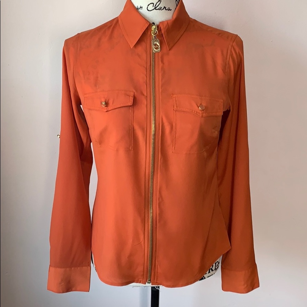 Michael Kors Satin Zip Front Blouse - Size XS